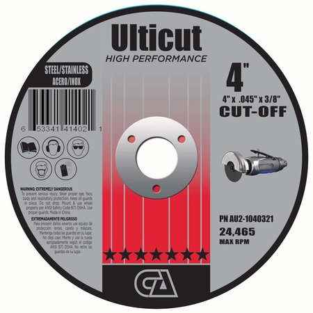 CONTINENTAL ABRASIVES 4" x .045" x 3/8" Ulticut Preimium T1 Cut-Off Wheel AU2-10400321